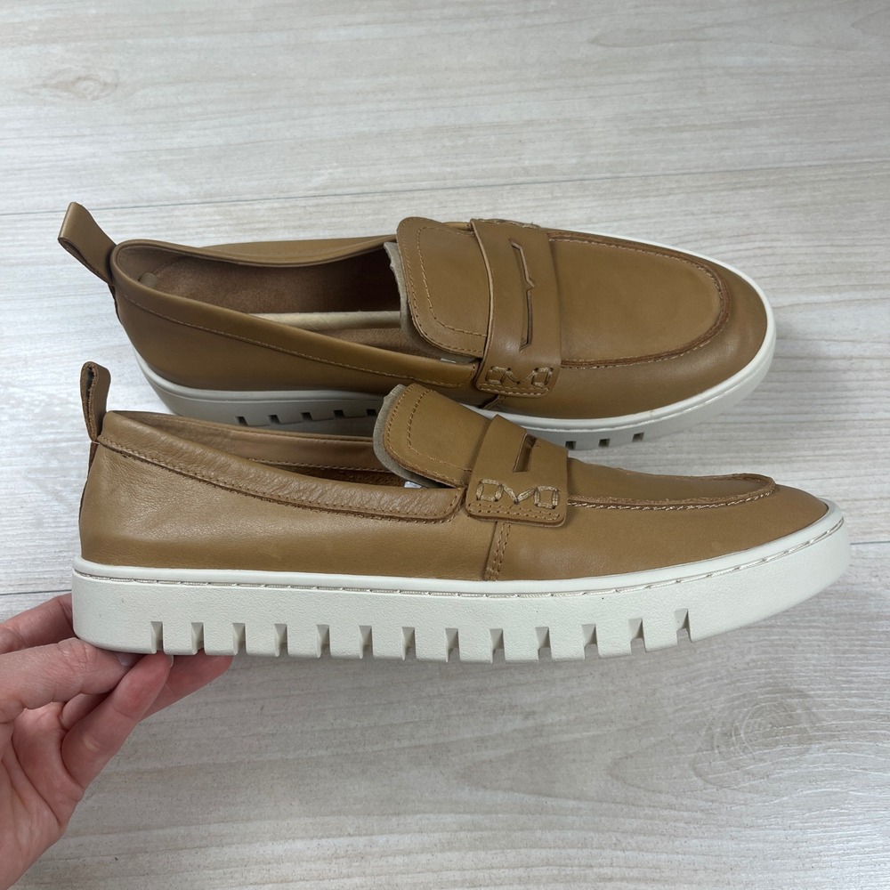 Vionic Uptown Loafer Tan Leather Platform Penny Loafers Women 8.5 Wide